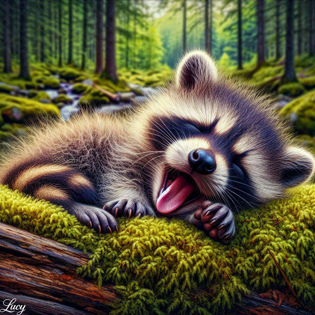Śpiący dziecięcy szop szczękowy puzzle online