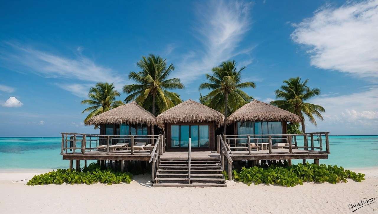 Bungalows, wyspa, plaża. puzzle online