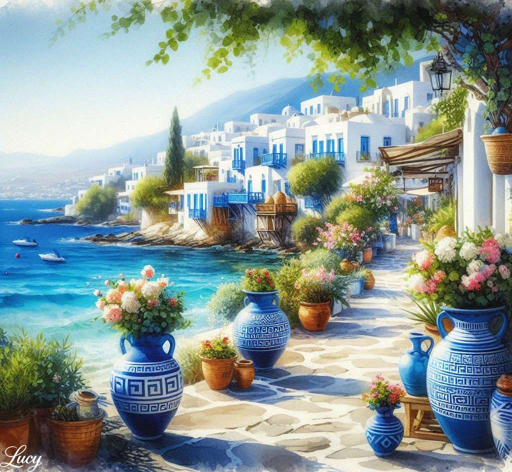 Grecka nadmorska wioska puzzle online
