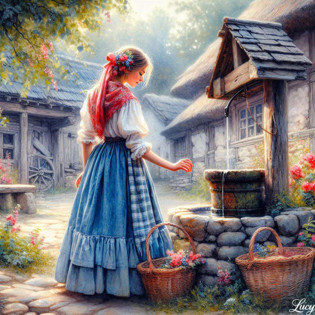 Giovane contadino in uno storico villaggio rurale puzzle online