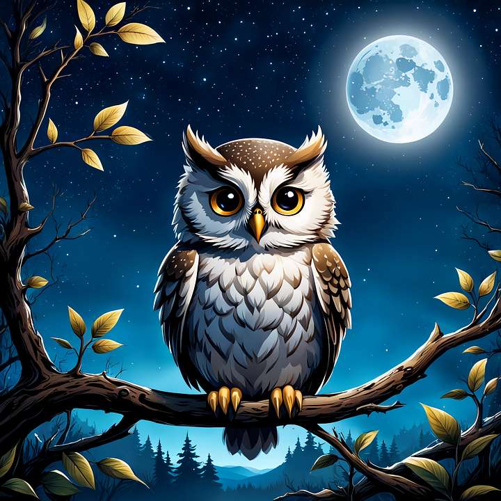 Sowa w księżycowym świetle puzzle online