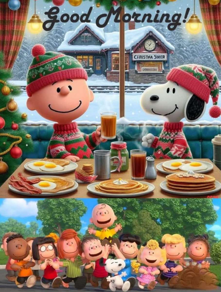 チャックとスヌーピーとのパンケーキと卵の朝食 オンラインパズル