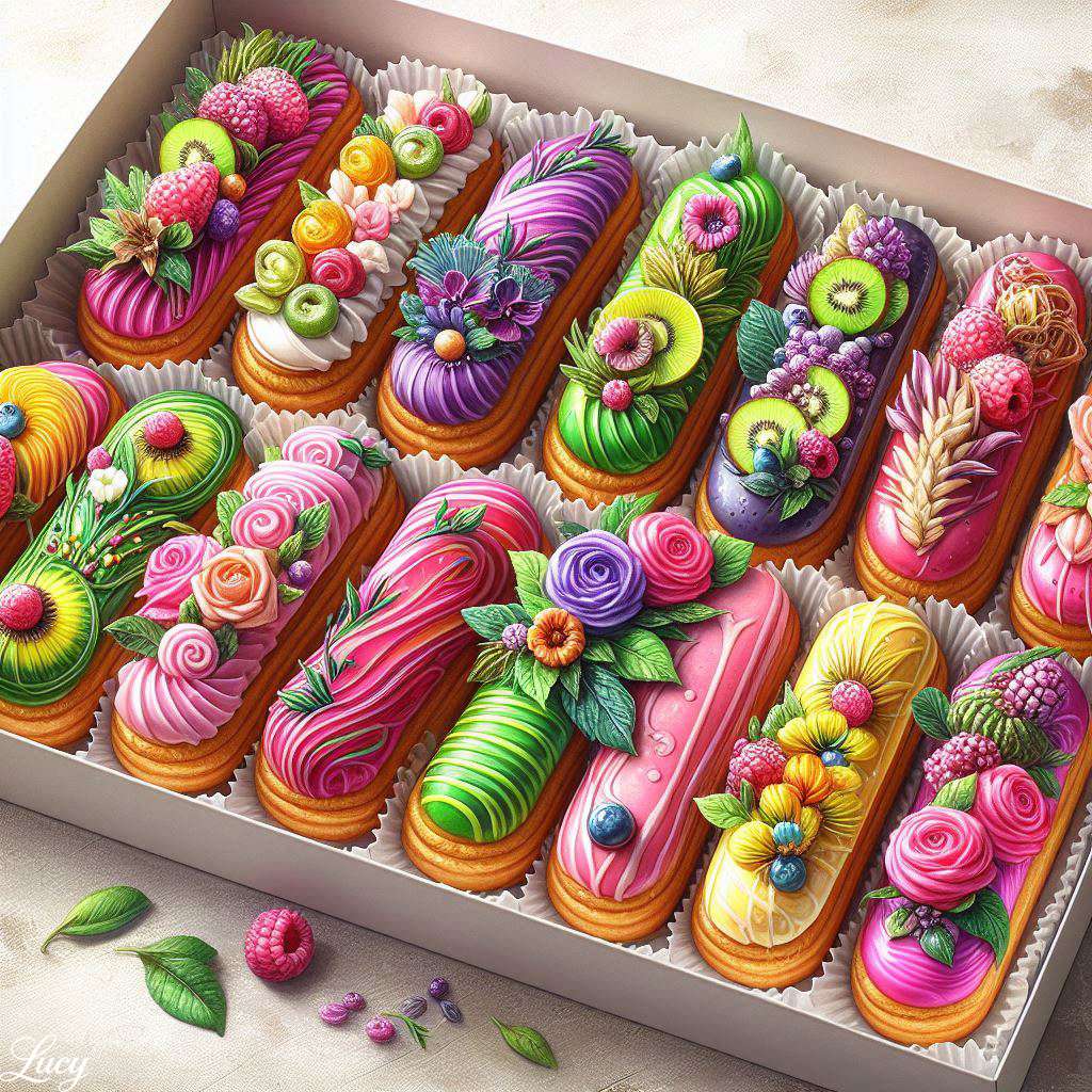 Lussuosa scatola di eclairs gourmet puzzle online
