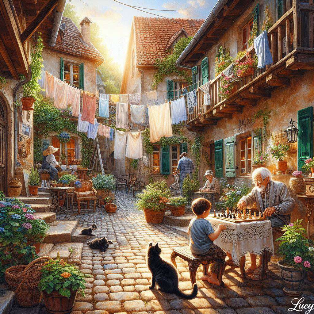 Peaceful sunlit courtyard jigsaw puzzle online