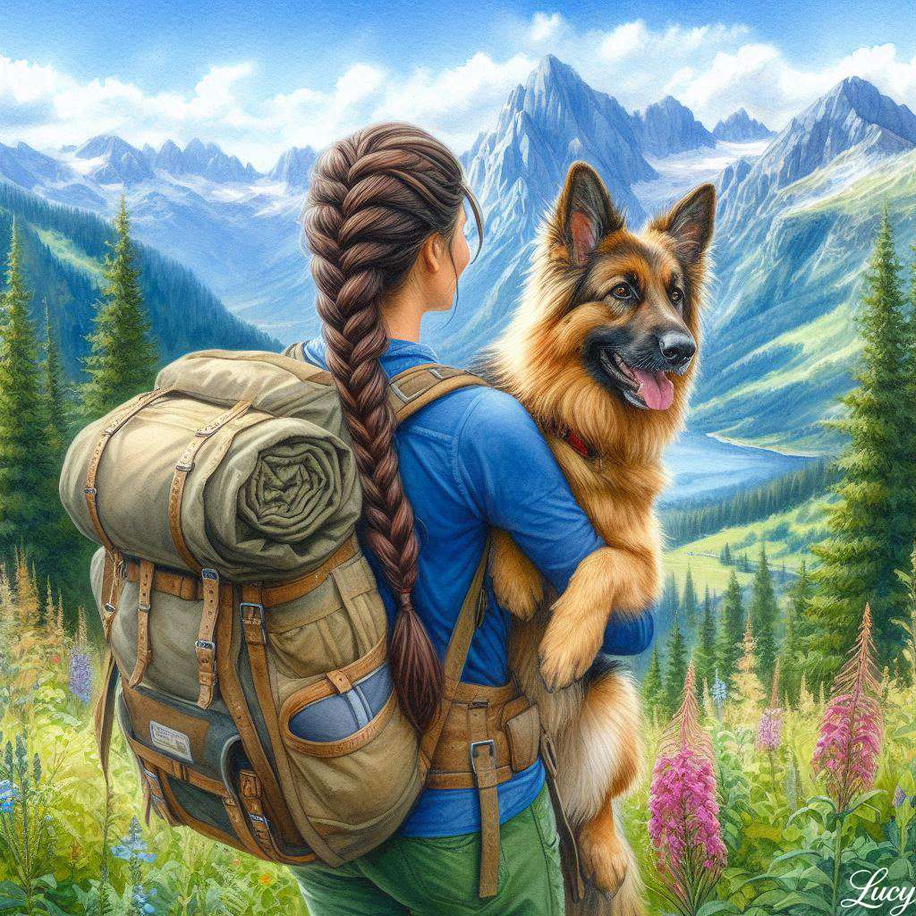 Female hiker with German Shepherd online puzzle