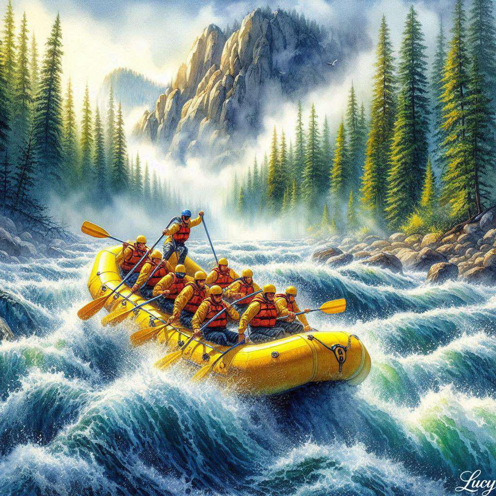 黄色い膨張式のいかだに乗っているro音の急流 オンラインパズル