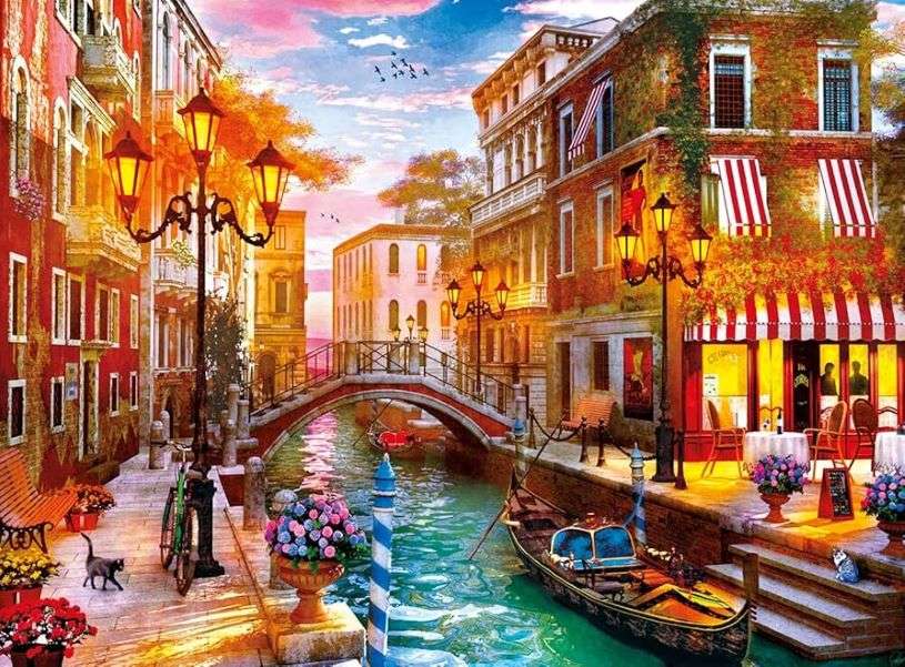 Tenement houses by the canal in Venice online puzzle