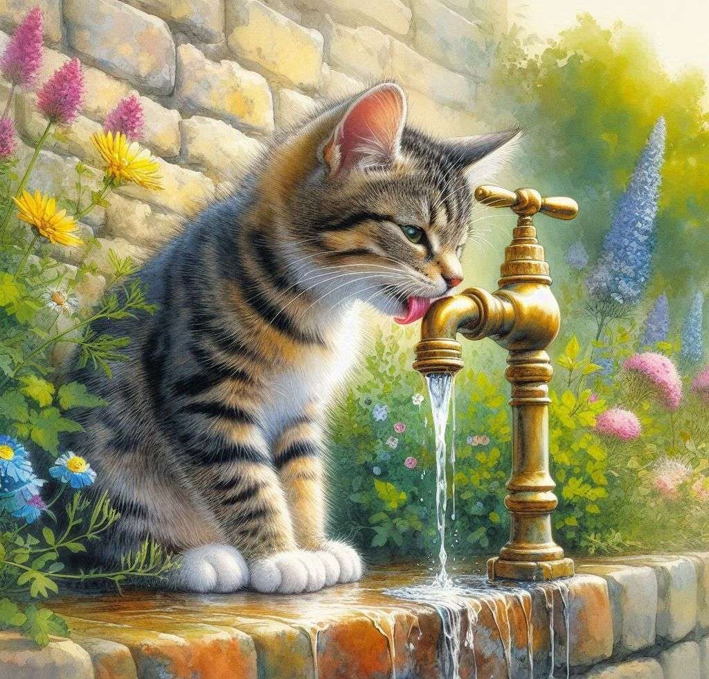 Kitten drinks tap water jigsaw puzzle online