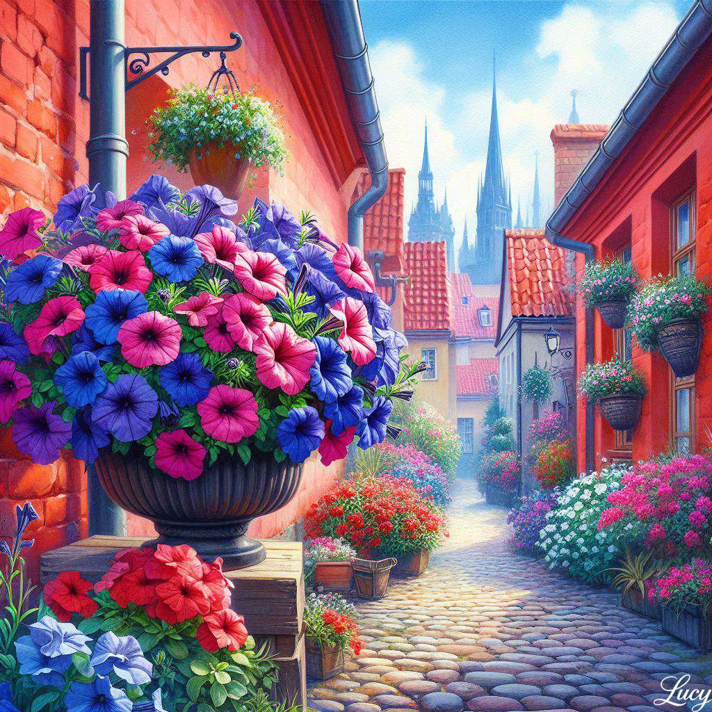 Petunias em um plantador quebra-cabeças online