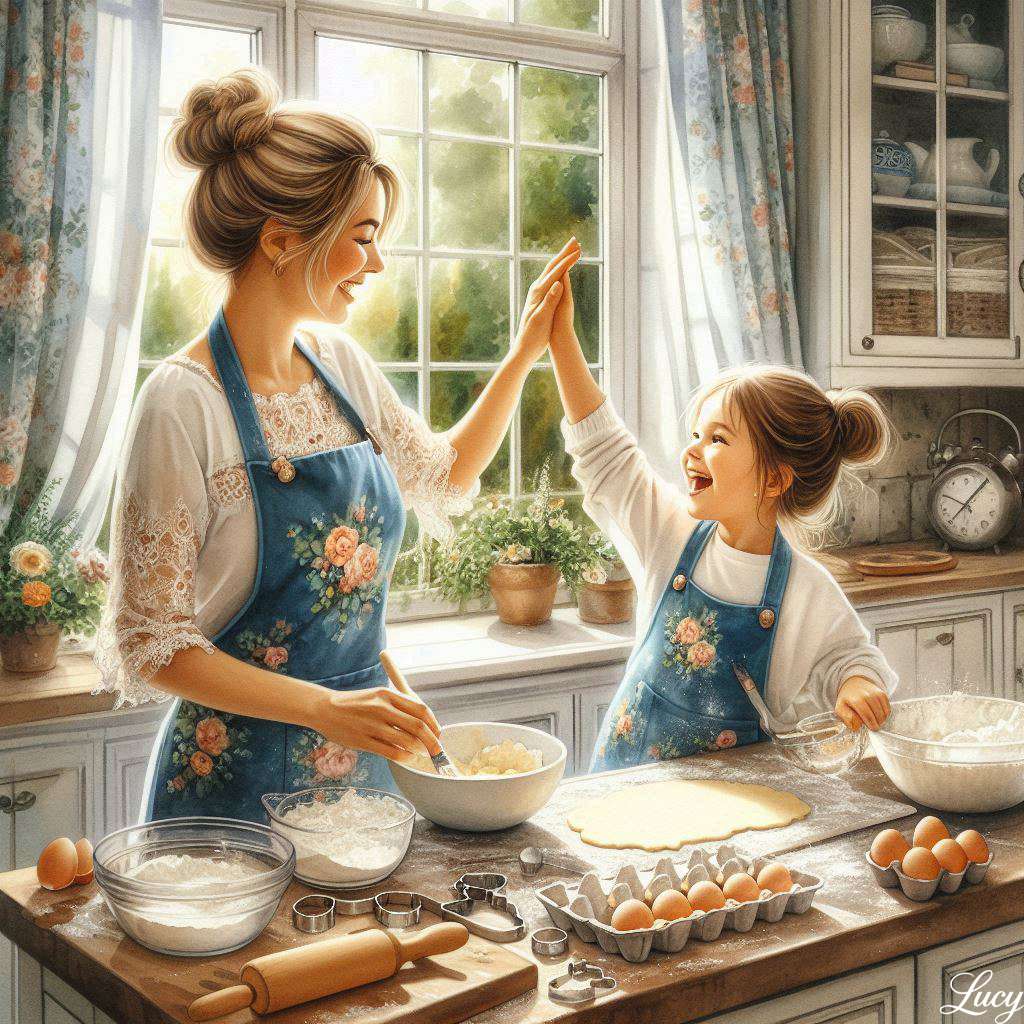 Mother and daughter joyfully bake together online puzzle
