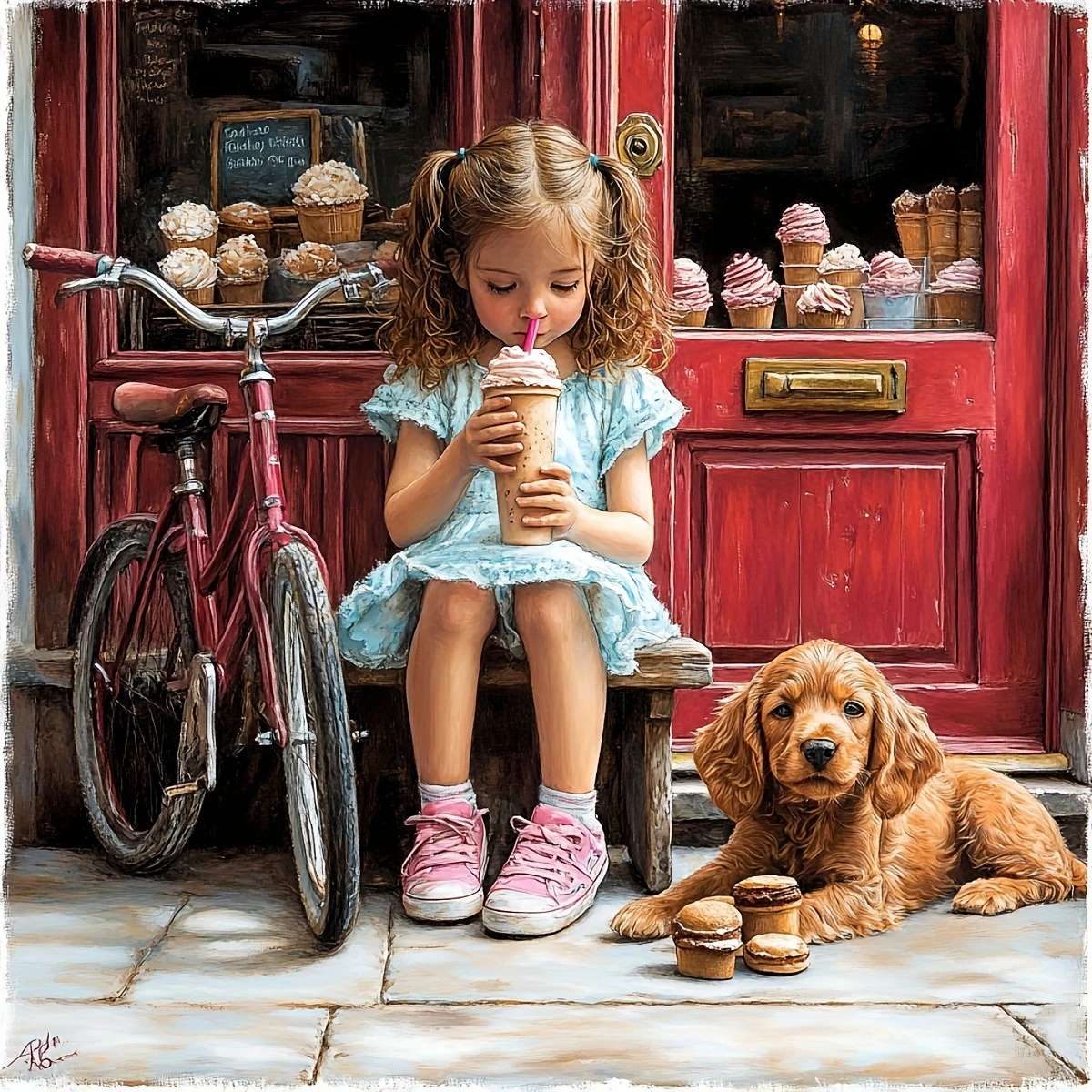 dziewczynka z wizytą w lodziarni puzzle online