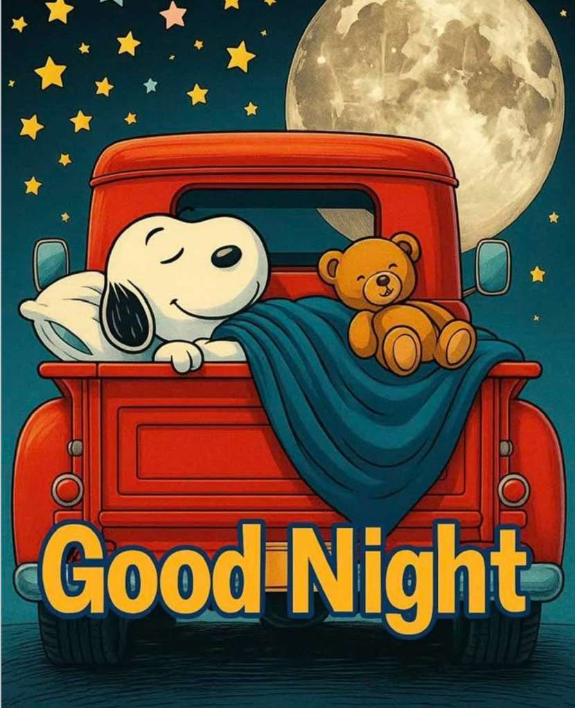 Snoopy śpi w furgonetce z misiem puzzle online