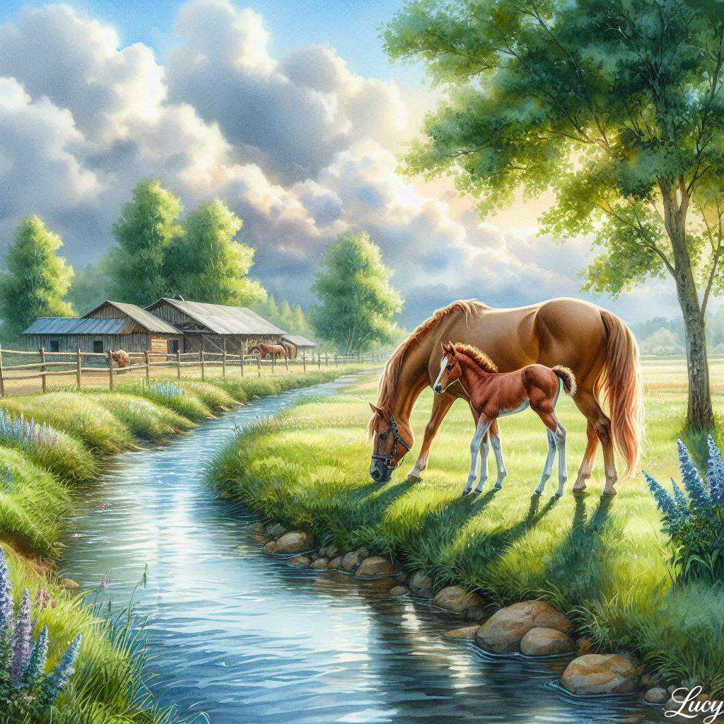 Klacz konia z źrebakiem puzzle online