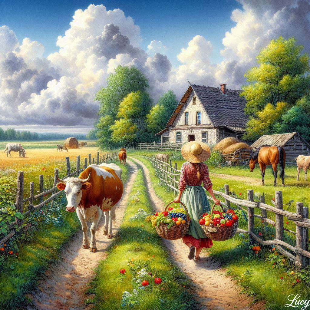 A woman walks along a rustic dirt path online puzzle