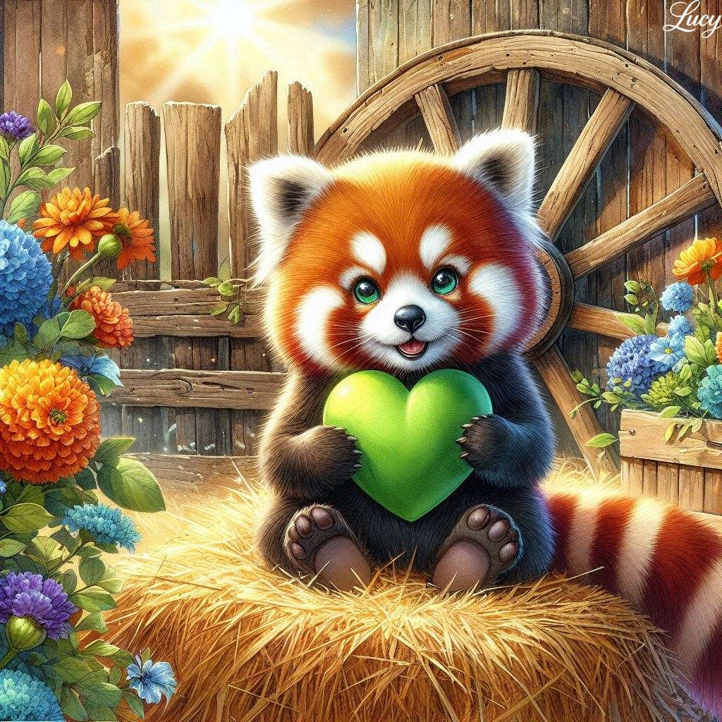 Śliczna szczęśliwa czerwona panda puzzle online