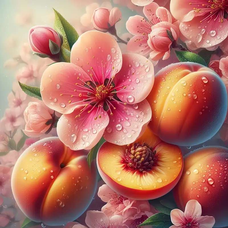 kwitnące gałęzie drzewa i brzoskwinie puzzle online