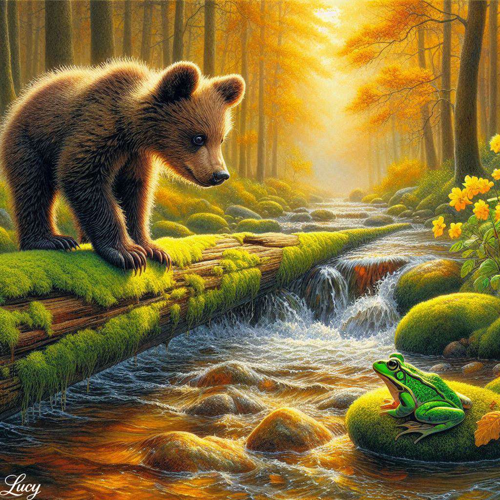 Ciekawy niedźwiedź i żaba puzzle online