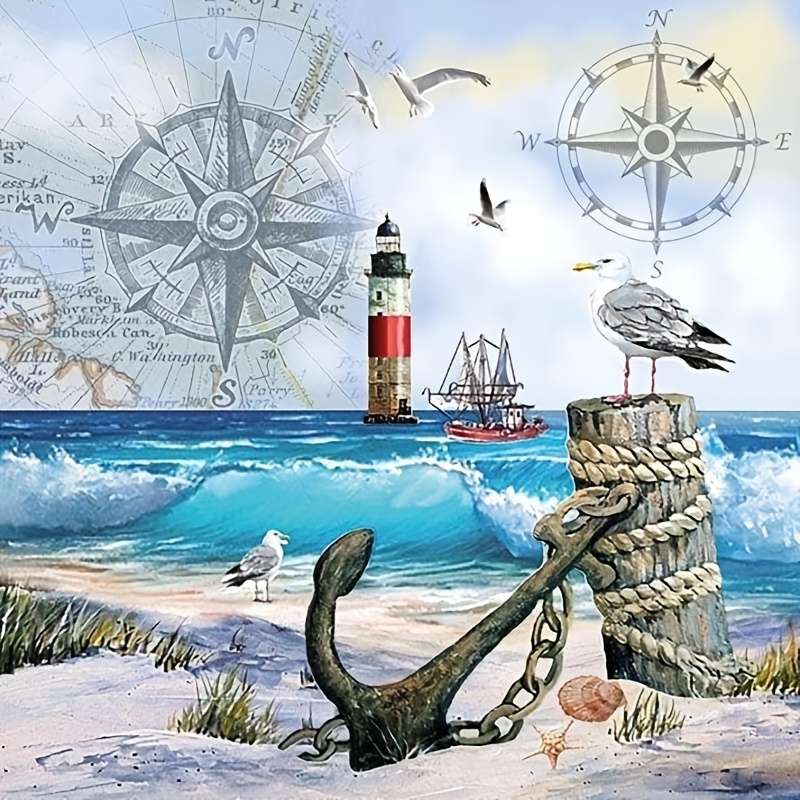 Kotwica, mewy, latarnia morska puzzle online