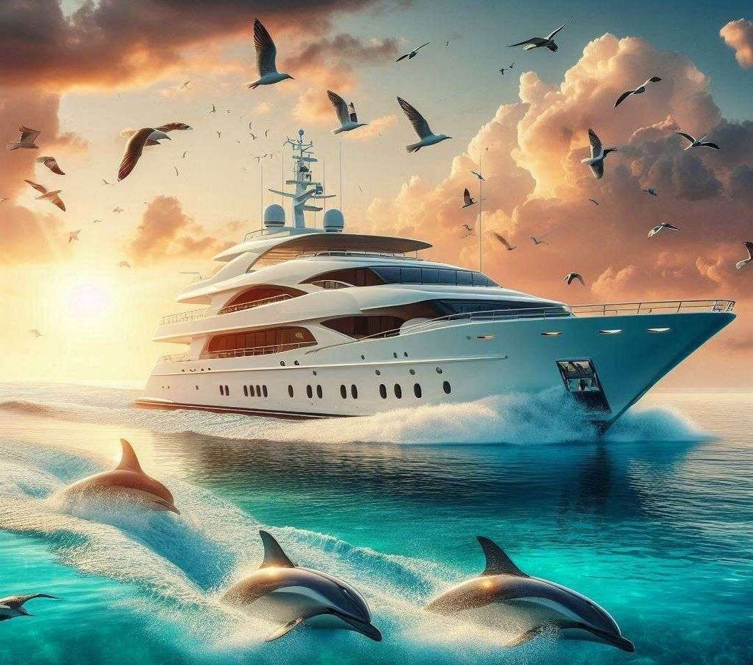 Jacht w towarzystwie delfinów puzzle online