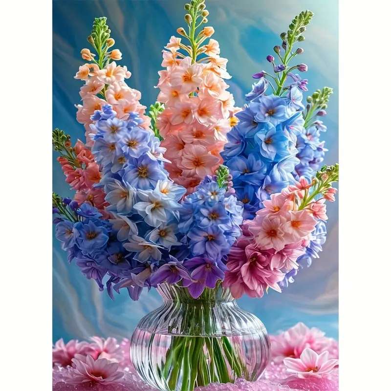 piękne mieczyki w szklanym wazonie puzzle online