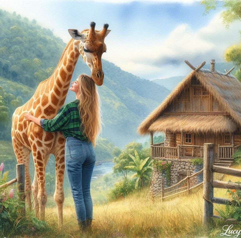Obejmując delikatną żyrafę puzzle online