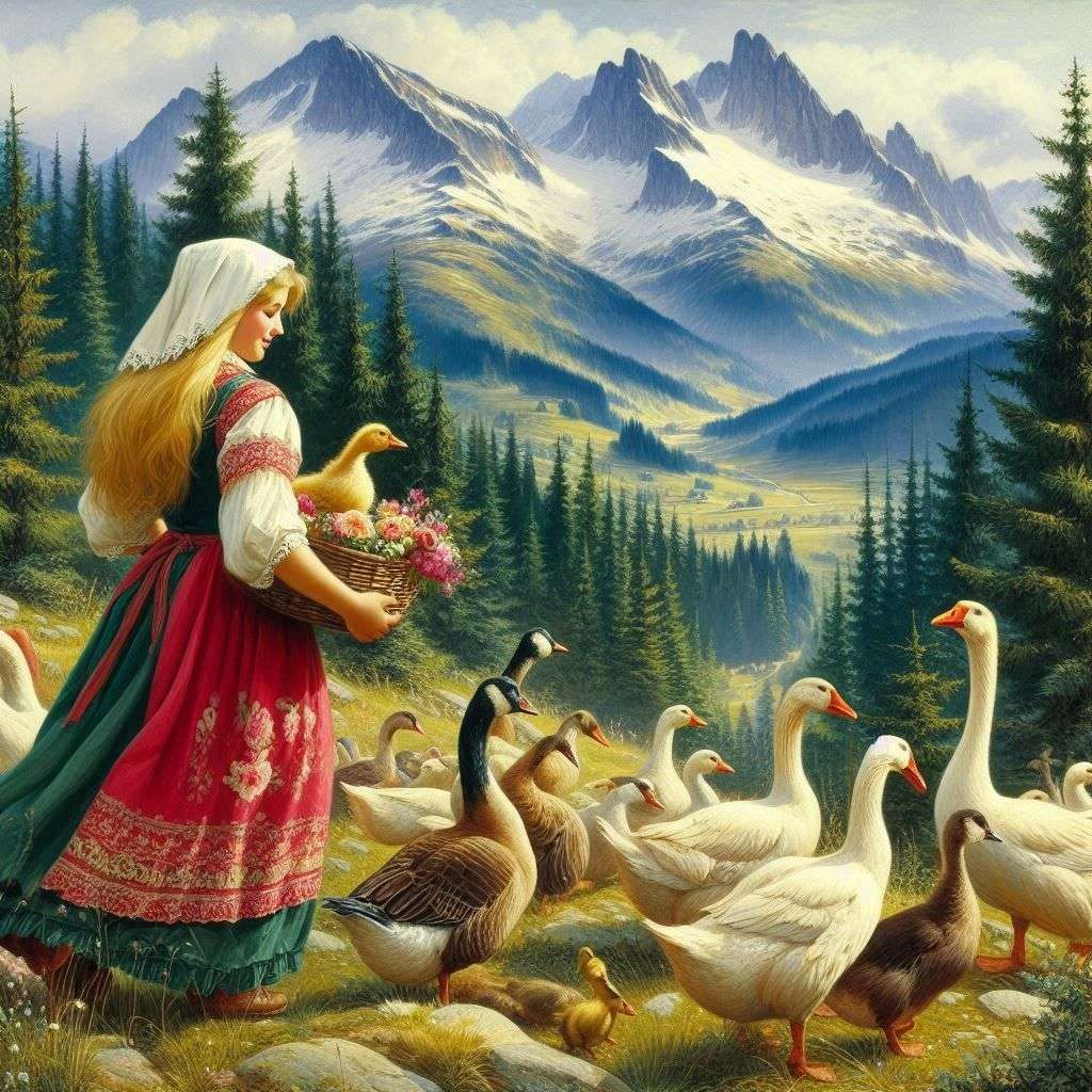 Z gęsiami na górze puzzle online