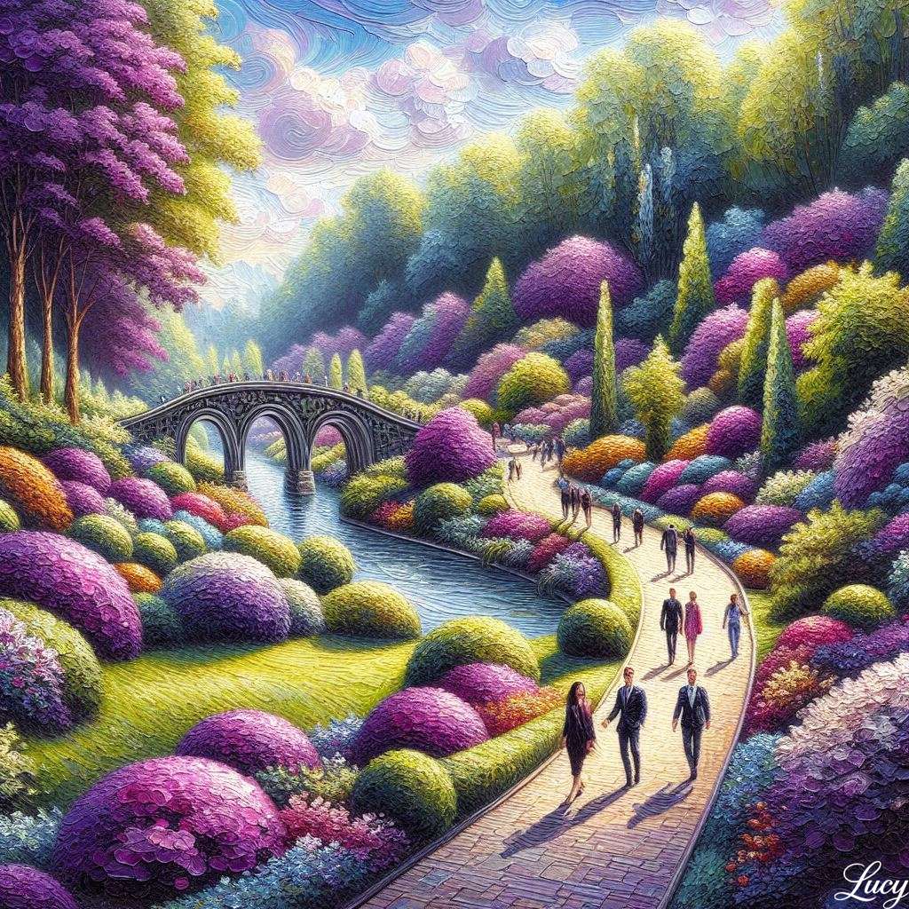 Spokojny ogród rozciąga się na toczących się wzgórzach puzzle online