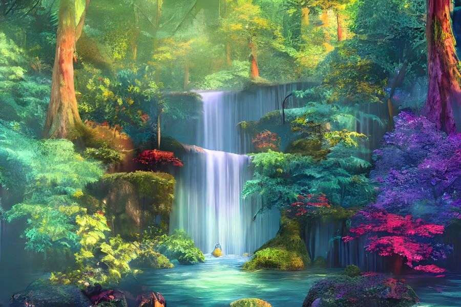 Piękny widok z wodospadem puzzle online