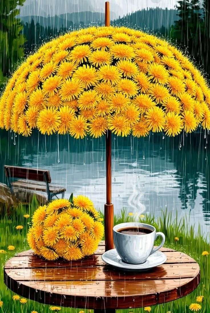 kwiatowy parasol w deszczu puzzle online