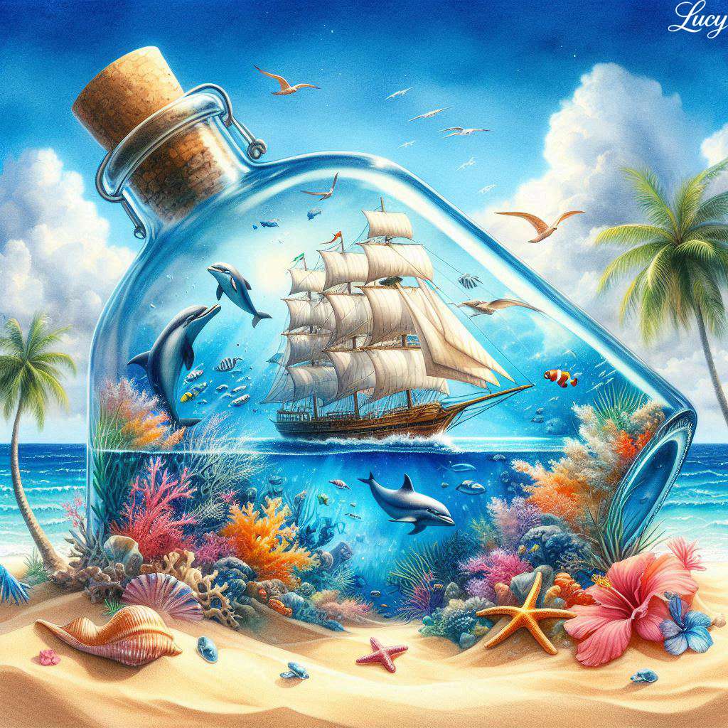 Szklana butelka, żywe życie morskie puzzle online