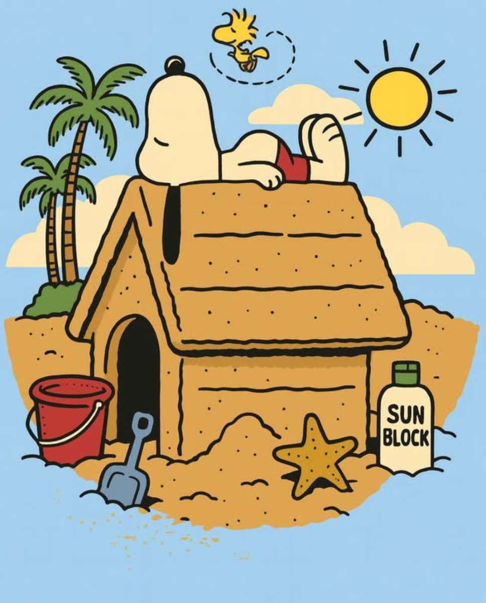 Snoopy opalanie się na dachu puzzle online