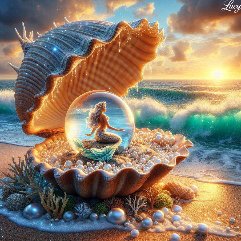 Una gigantesca conchiglia è stata aperta sulla spiaggia puzzle online