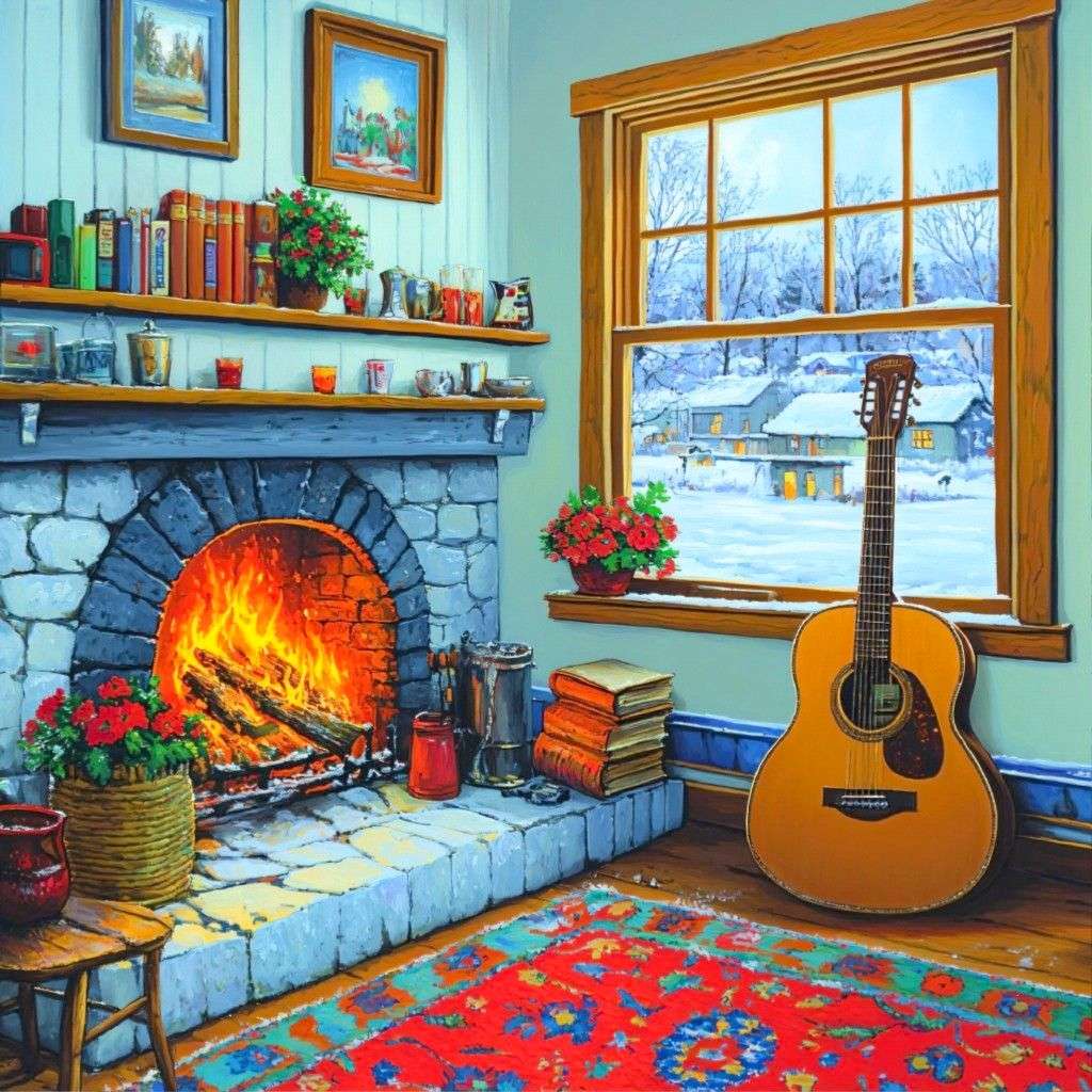 Tűz ég a kandallóban kirakós online