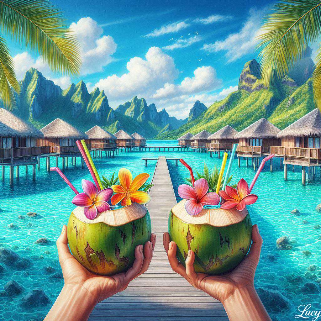 熱帯の花で飾られたココナッツドリンク ジグソーパズルオンライン