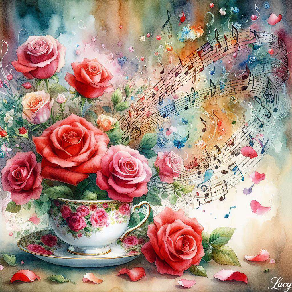 バラで満たされた繊細なきれいなティーカップ ジグソーパズルオンライン