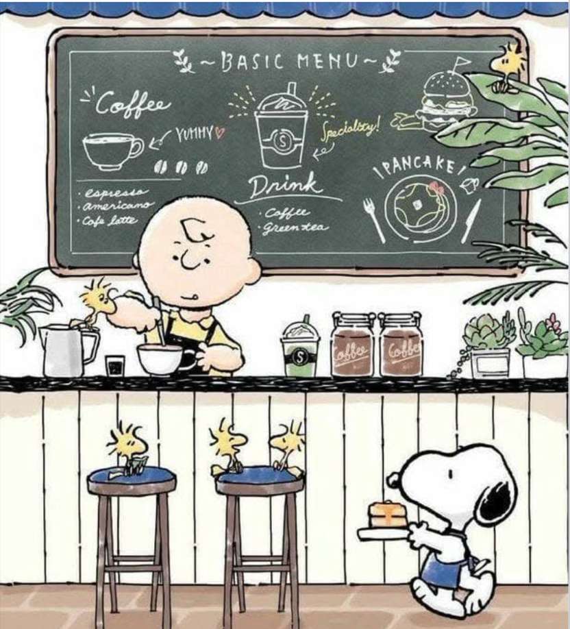 チャーリーブラウンはコーヒーカウンターを使用しています ジグソーパズルオンライン