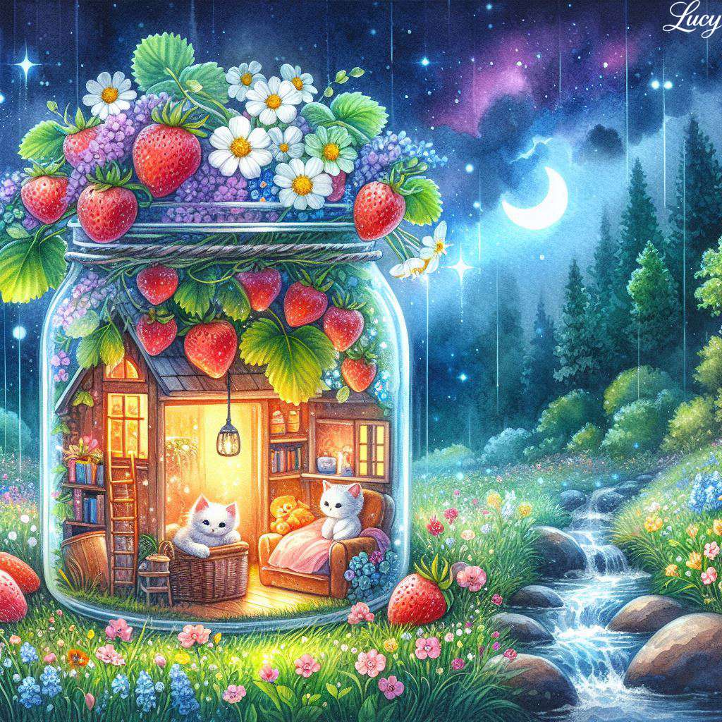 花で覆われた牧草地に囲まれたガラスジャーの家 ジグソーパズルオンライン