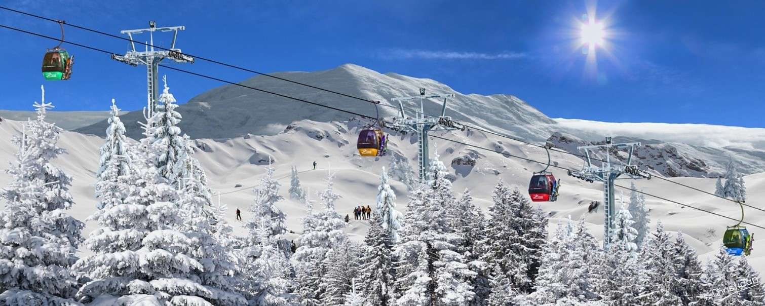 山、斜面、スキーリフト。 オンラインパズル