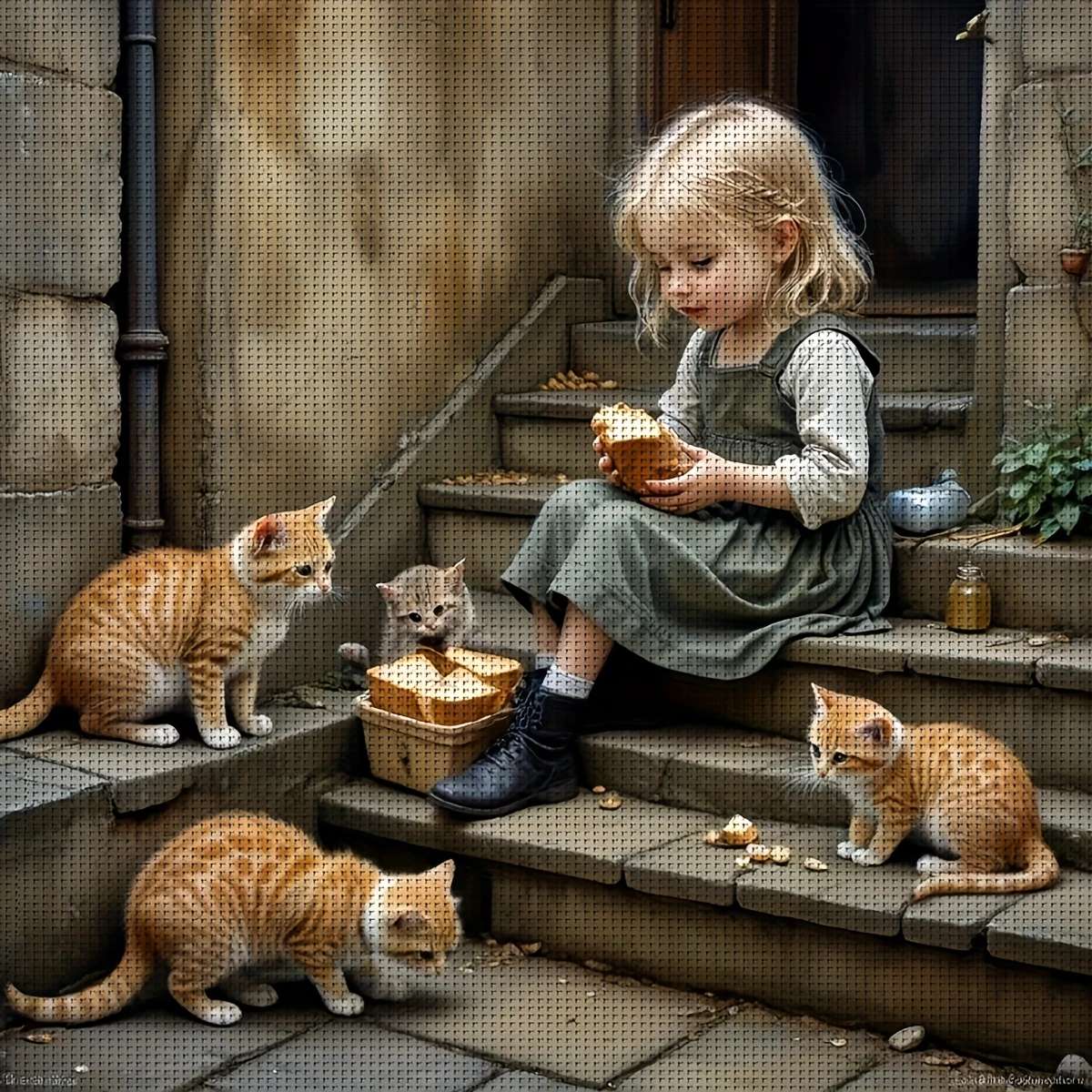 猫を養う女の子 オンラインパズル