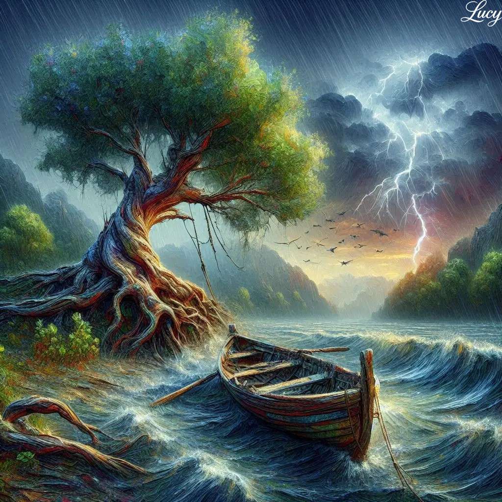 川岸に葉が付いた節文字の木 ジグソーパズルオンライン