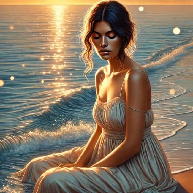 ビーチで美しい女性 ジグソーパズルオンライン