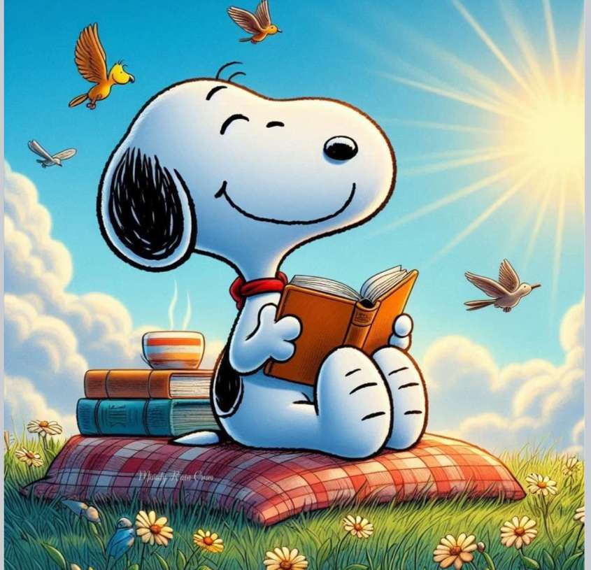 スヌーピーは、「ハッピーナショナルは本の日を読んでください」と言います。 オンラインパズル