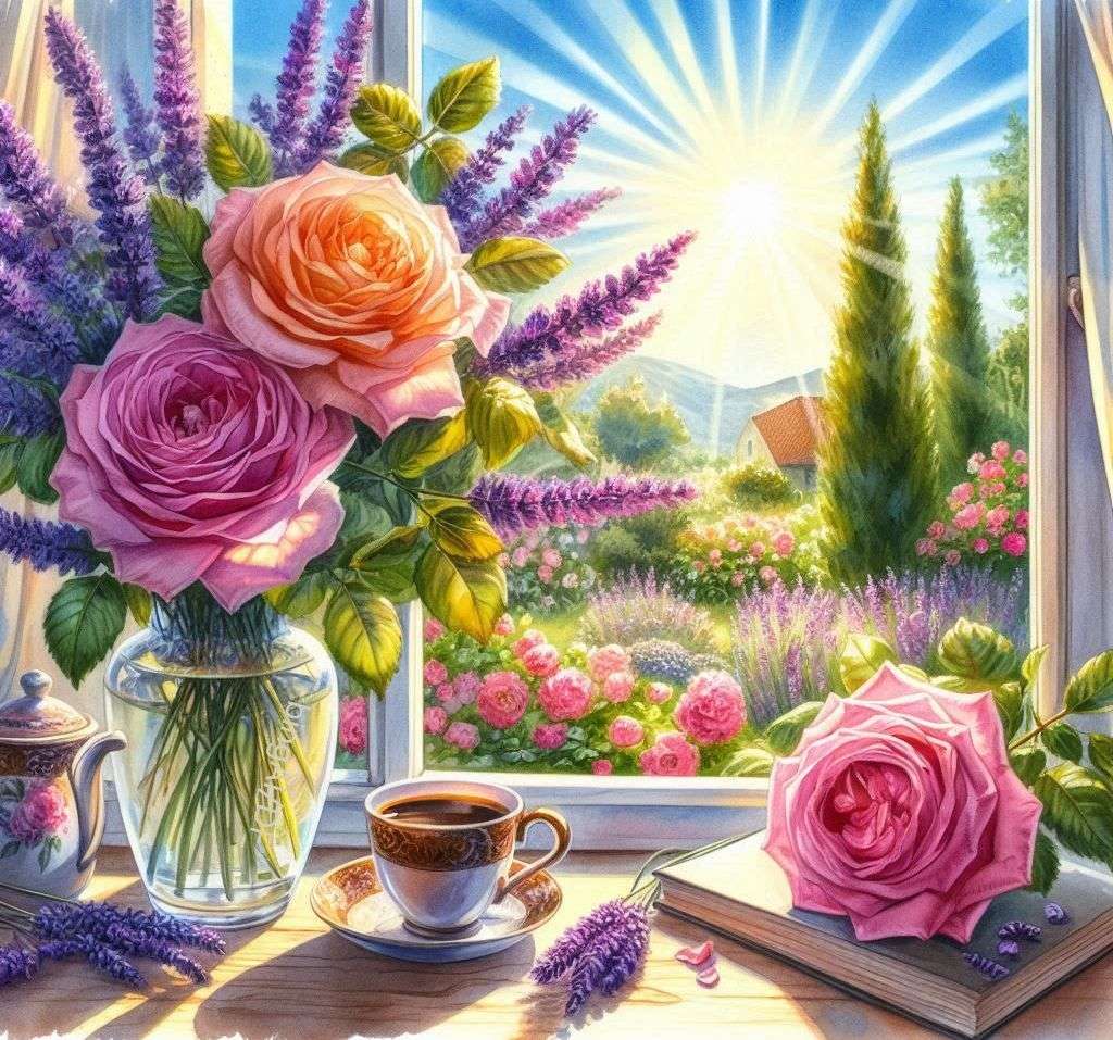 Caffè mattutino e aroma di rose puzzle online