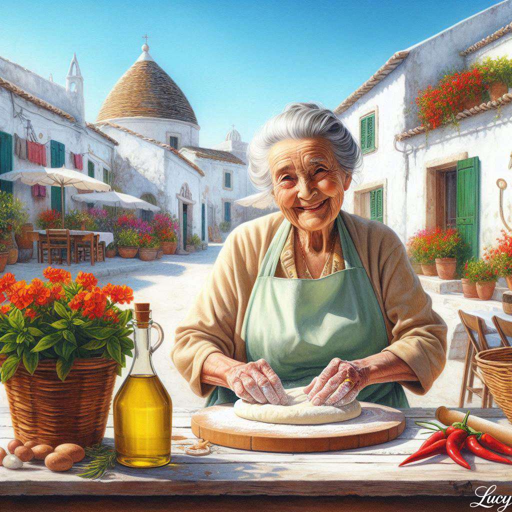 彼女は生地を練りながら暖かく微笑んでいます ジグソーパズルオンライン