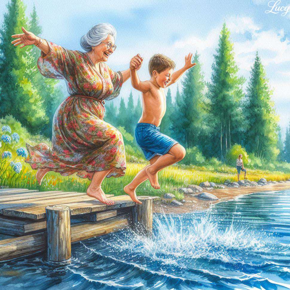 木製のドックから湖に飛び降ります オンラインパズル