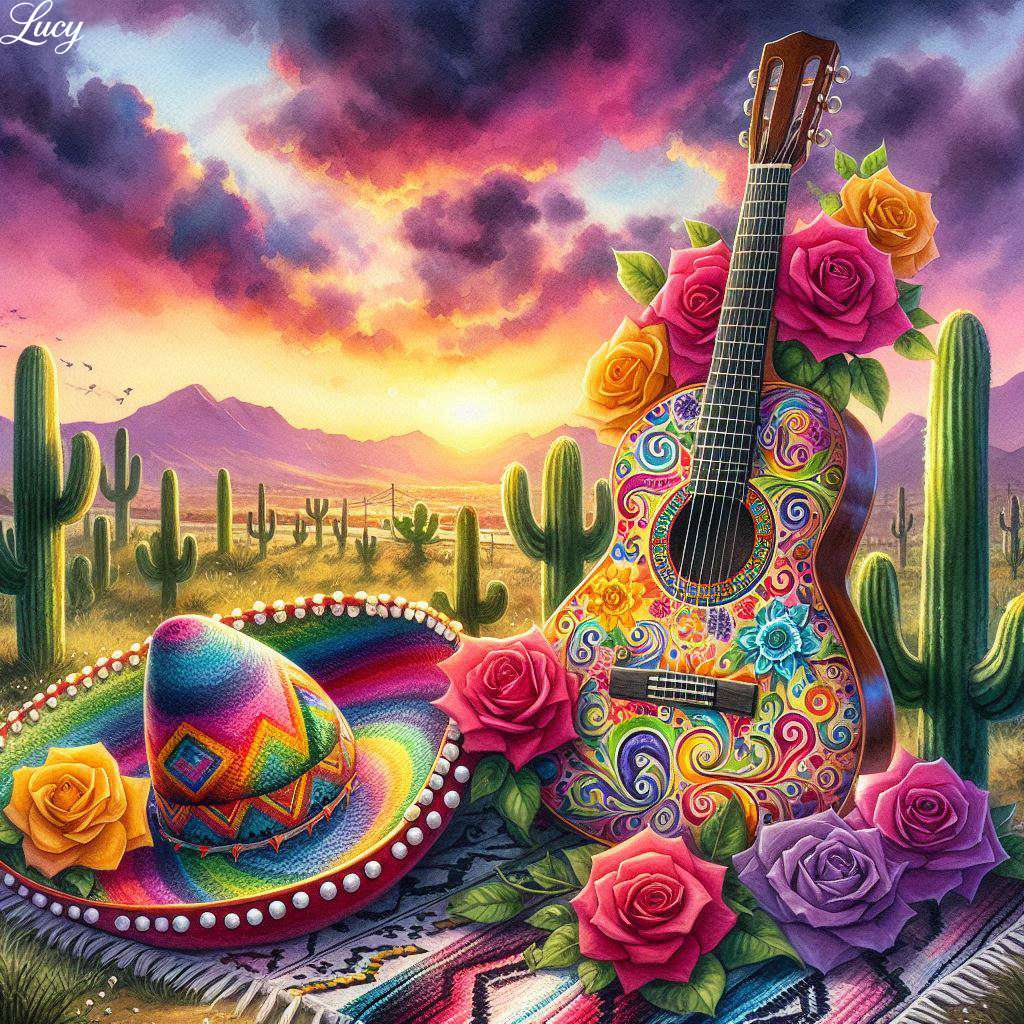 Díszített akusztikus gitár kirakós online