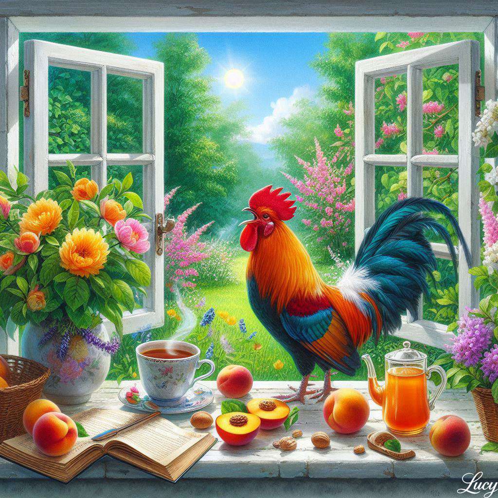 活気に満ちたルースター歌うカッコウ ジグソーパズルオンライン