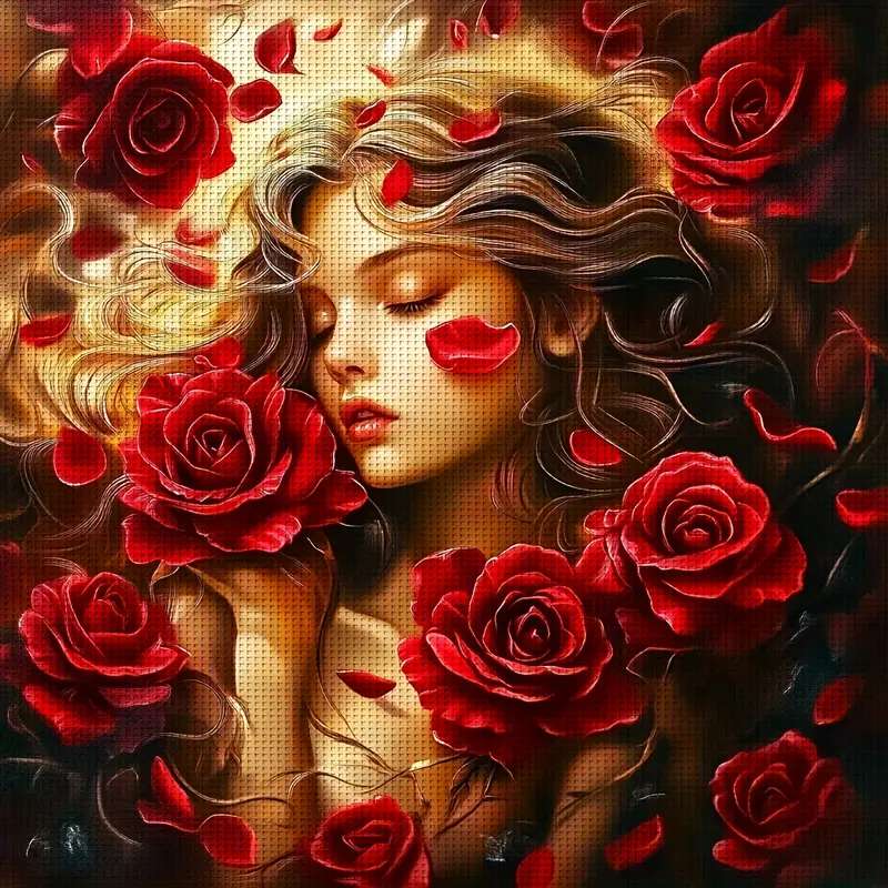 女性は赤いバラが大好きです オンラインパズル