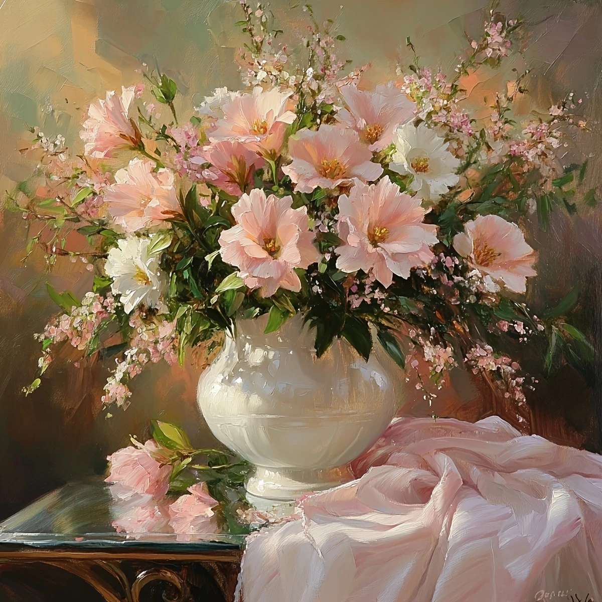 花瓶の中の花のロマンチックな花束 オンラインパズル