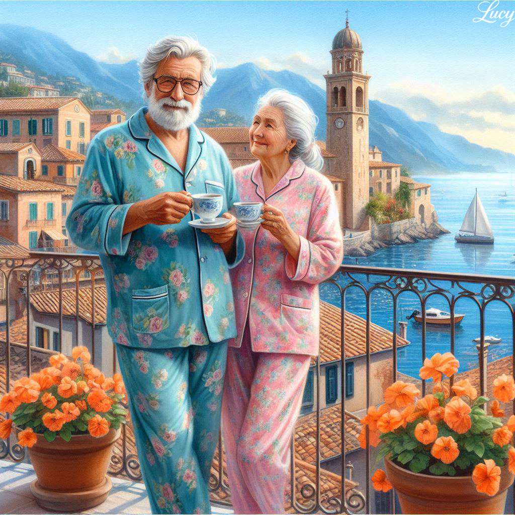 パジャマの年配のカップル ジグソーパズルオンライン